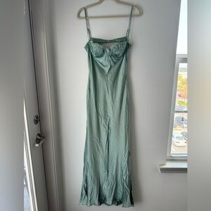 Lucy In The Sky Satin Sweetheart Neck Maxi Dress in Sage